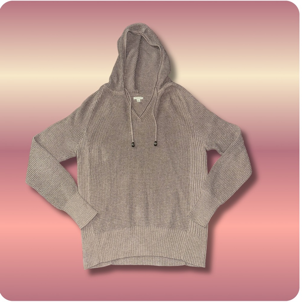 Sonoma Women’s Taupe Waffle Knit Hooded Sweater Size XL
